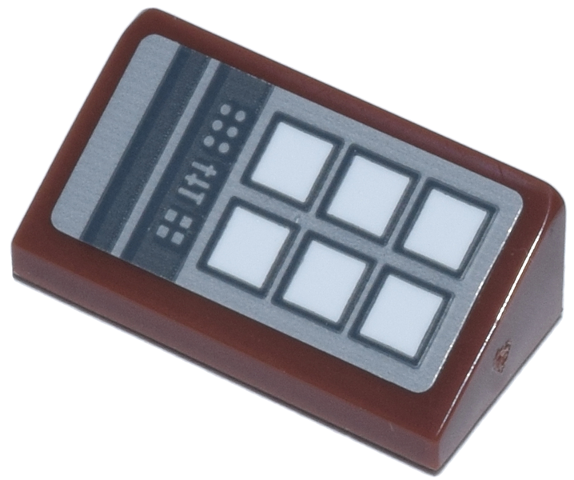 Slope 30 1 x 2 x 2/3 with Control Panel with Buttons and Sliders, Dark Bluish Gray Stripes and White Squares on Light Bluish Gray Background Pattern Model Right Side (Sticker) - Set 76271