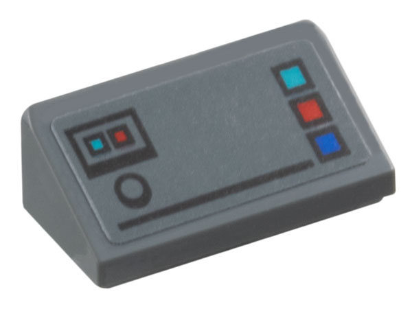 Slope 30 1 x 2 x 2/3 with Control Panel with Medium Azure, Red, and Blue Buttons and Black Line Pattern (Sticker) - Set 77073