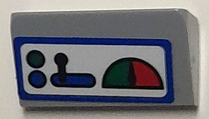Slope 30 1 x 2 x 2/3 with Train Control Panel with Red and Green Gauge, Lever and Lights on White Background with Blue Border Pattern (Sticker) - Set 40166