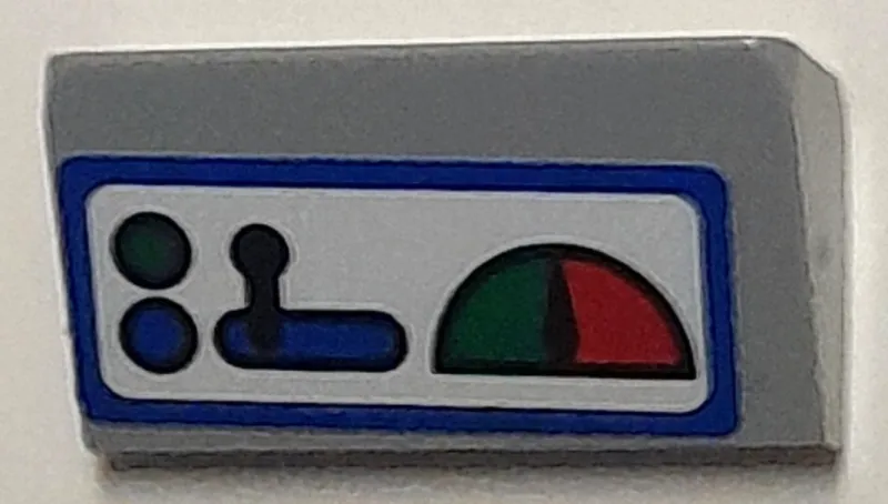Slope 30 1 x 2 x 2/3 with Train Control Panel with Red and Green Gauge, Lever and Lights on White Background with Blue Border Pattern (Sticker) - Set 40166