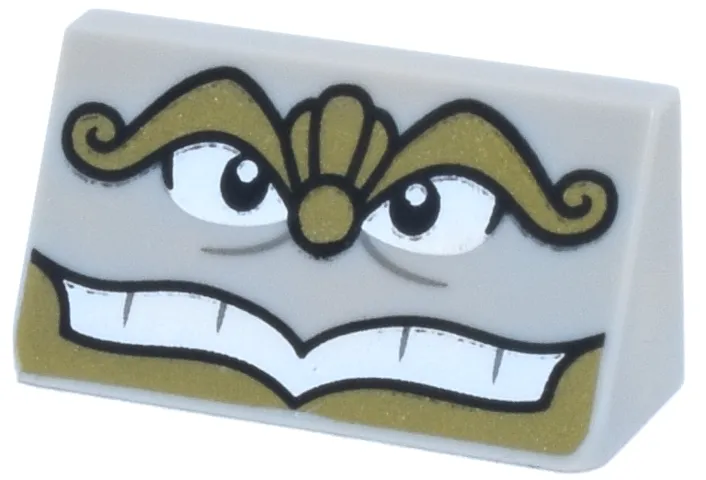 Slope 30 1 x 2 x 2/3 with Gold Eyebrows, Nose and Beard, Black and White Eyes, Open Mouth Smile with Teeth Pattern (Chef Bouche Face)