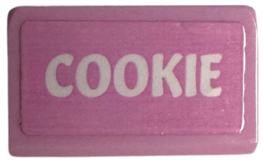 Slope 30 1 x 2 x 2/3 with White 'COOKIE' Pattern (Sticker) - Set 41718