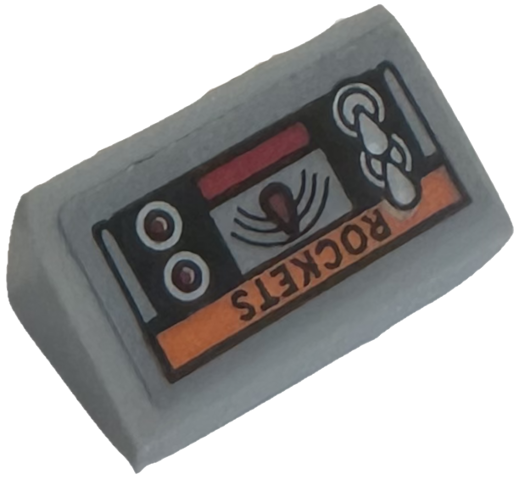 Slope 30 1 x 2 x 2/3 with Control Panel with Switches, Buttons and 'ROCKETS' on Orange Stripe Pattern (Sticker) - Set 76188