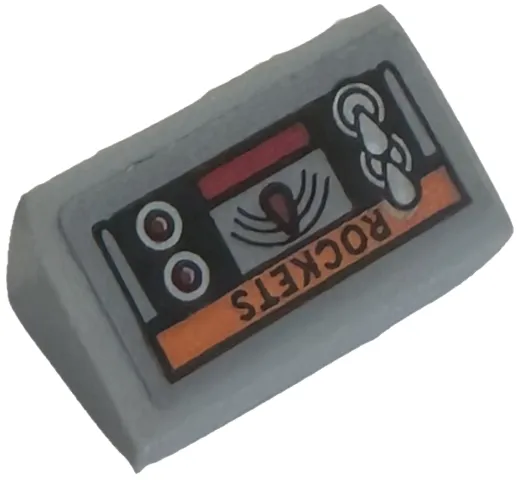 Slope 30 1 x 2 x 2/3 with Control Panel with Switches, Buttons and 'ROCKETS' on Orange Stripe Pattern (Sticker) - Set 76188