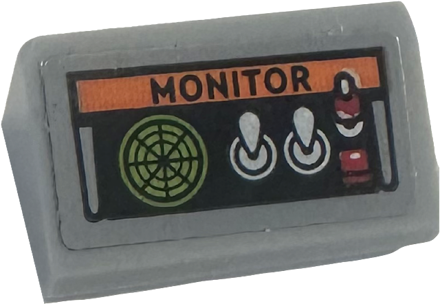 Slope 30 1 x 2 x 2/3 with Control Panel with Switches, Buttons and 'MONITOR' on Orange Stripe Pattern (Sticker) - Set 76188