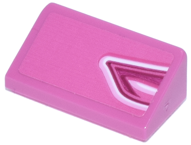 Slope 30 1 x 2 x 2/3 with White, Magenta and Bright Pink Wavy Lines Pointed Pattern Model Right Side (Sticker) - Set 77241