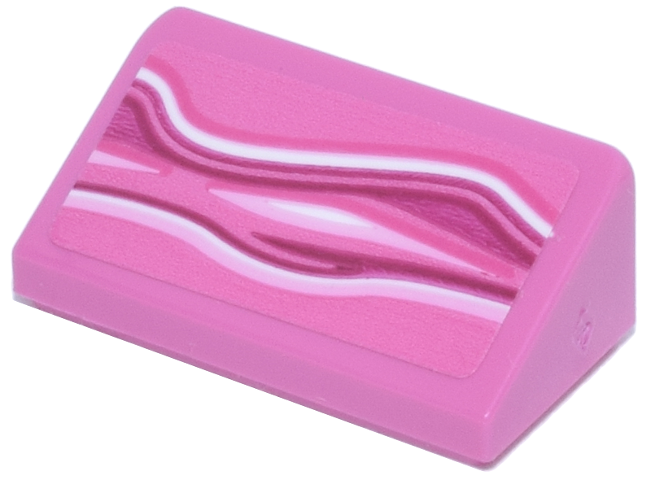 Slope 30 1 x 2 x 2/3 with White, Magenta and Bright Pink Wavy Lines Pattern Model Right Side (Sticker) - Set 77241