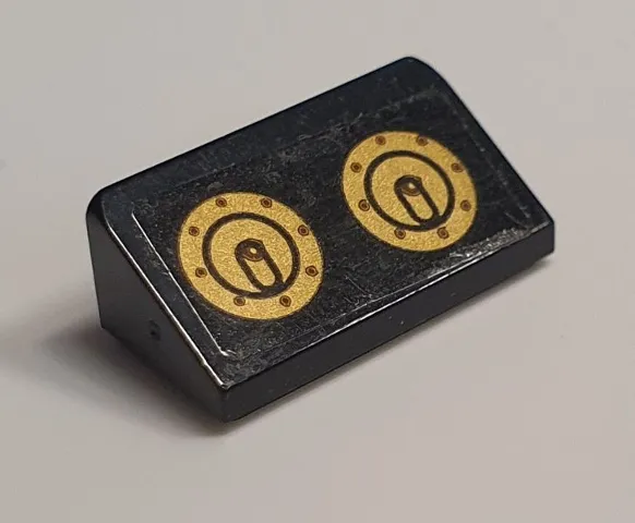 Slope 30 1 x 2 x 2/3 with Gold Fuel / Gas Filler Caps Pattern (Sticker) - Set 76239