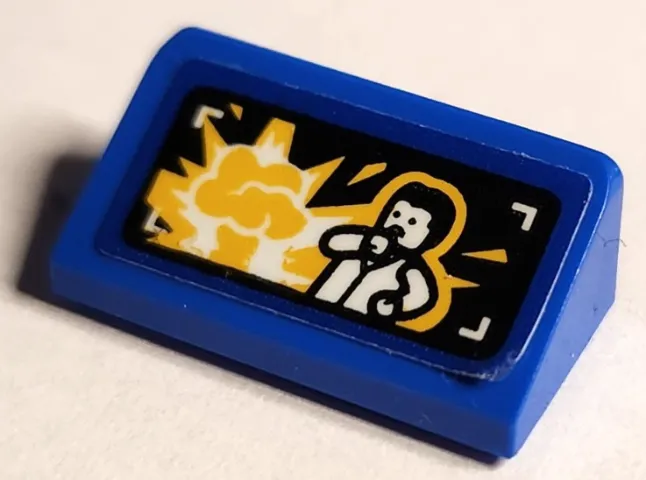Slope 30 1 x 2 x 2/3 with Screen with White and Yellow Explosion and Minifigure on Black Background Pattern (Sticker) - Set 75941
