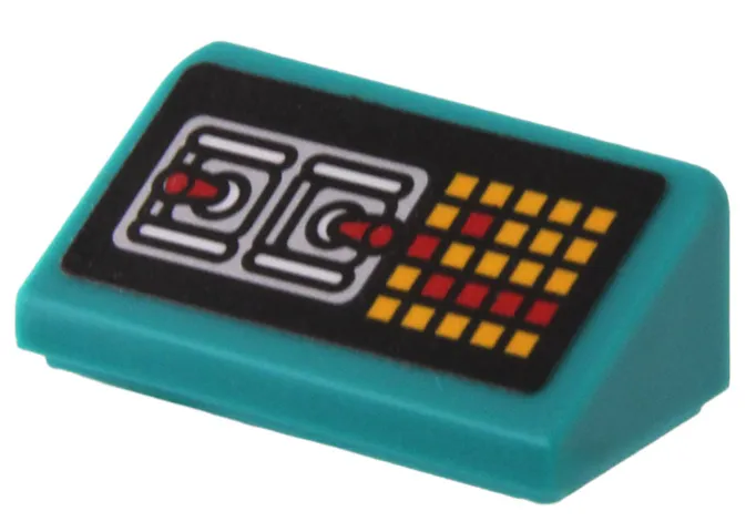 Slope 30 1 x 2 x 2/3 with Red and Yellow Lights and 2 Toggle Switches on Silver Background Pattern (Sticker) - Set 80022