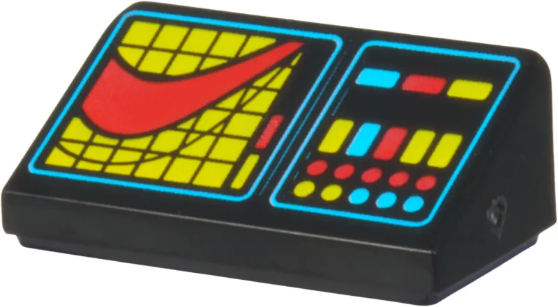 Slope 30 1 x 2 x 2/3 with Control Panel with Medium Azure, Red and Yellow Buttons, Lights and Graph on Grid Pattern