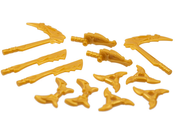 Minifigure, Weapon Pack Dragon Sickles, Swords, Shuriken Throwing Stars, Hooks, 12 in Bag (Multipack)