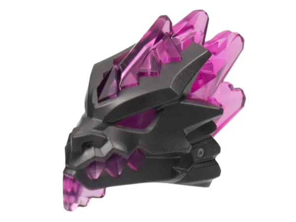 Minifigure, Head, Modified Dragon Helmet with Molded Trans-Dark Pink Mouth, Eyes, and Crystal Shards Pattern