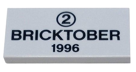 Tile 2 x 4 with Black Number 2 in Circle and 'BRICKTOBER 1996' Pattern