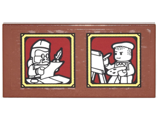 Tile 2 x 4 with Writer and Painter Pictures and Gold Frames Pattern (Sticker) - Set 4840