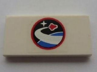 Tile 2 x 4 with Red Flying Shuttle over Blue Planet Pattern (Sticker) - Sets 10213 / 10231