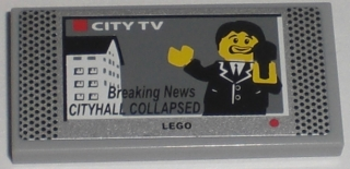 Tile 2 x 4 with 'Breaking News CITYHALL COLLAPSED' City TV Screen Pattern (Sticker) - Set 7208