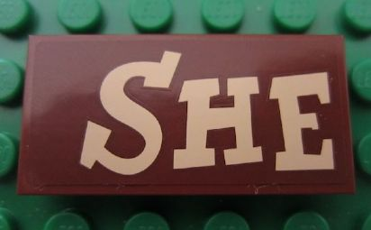 Tile 2 x 4 with 'SHE' Pattern (Sticker) - Set 7594