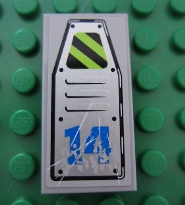 Tile 2 x 4 with Vent Panel Scratched with Danger Stripes and Blue '14' Pattern (Sticker) - Set 8189