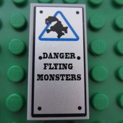Tile 2 x 4 with 'DANGER FLYING MONSTERS' and Blue Triangle Pattern (Sticker) - Set 8190
