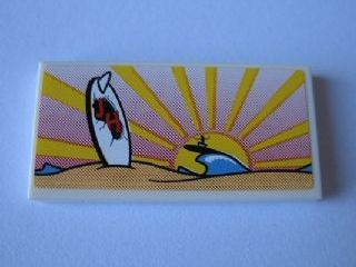 Tile 2 x 4 with Sunset and Beach Pattern (Sticker) - Set 10220