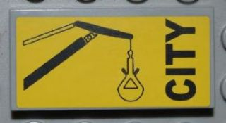 Tile 2 x 4 with Black 'CITY' and Crane Boom with Bucket Pattern (Sticker) - Set 4645