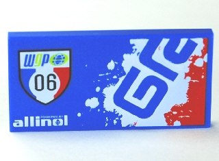 Tile 2 x 4 with 'WGP 06' and 'allinol' Pattern Model Left Side