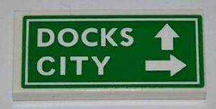 Tile 2 x 4 with 'DOCKS', 'CITY' and White Arrows on Green Background Pattern (Sticker) - Set 8198