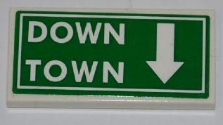 Tile 2 x 4 with 'DOWN TOWN' and White Arrow on Green Background Pattern (Sticker) - Set 8197