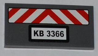 Tile 2 x 4 with Red and White Danger Stripes and 'KB 3366' Pattern (Sticker) - Set 3366