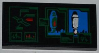 Tile 2 x 4 with Satellite and Space Rocket on Screens Pattern (Sticker) - Set 3368