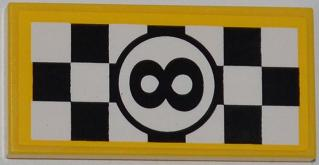 Tile 2 x 4 with Number '8' in Black Circle on Checkered Background Pattern (Sticker) - Set 4643