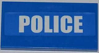 Tile 2 x 4 with White 'POLICE' on Blue Background Pattern (Sticker) - Set 7498