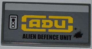 Tile 2 x 4 with Buttons and 'ADU ALIEN DEFENCE UNIT'  Pattern Model Right Side (Sticker) - Set 7066