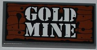 Tile 2 x 4 with Wood Grain and 'GOLD MINE' Pattern (Sticker) - Set 4441