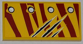 Tile 2 x 4 with 4 Rivets in 1 Line and Claw Scratch Marks on Dark Red Tiger Stripes Pattern Model Left Side (Sticker) - Set 5884