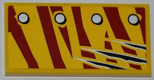 Tile 2 x 4 with 4 Rivets in 1 Line and Claw Scratch Marks on Dark Red Tiger Stripes Pattern Model Right Side (Sticker) - Set 5884