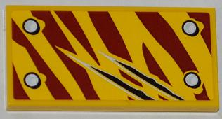 Tile 2 x 4 with 4 Rivets and 2 Claw Scratch Marks on Dark Red Tiger Stripes Pattern Model Bottom Left Side (Sticker) - Set 5886