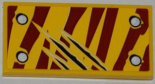 Tile 2 x 4 with 4 Rivets and 3 Claw Scratch Marks on Dark Red Tiger Stripes Pattern Model Bottom Right Side (Sticker) - Set 5886