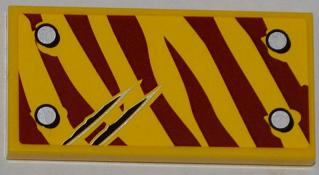 Tile 2 x 4 with 4 Rivets and 2 Claw Scratch Marks on Dark Red Tiger Stripes Pattern Model Top Left Side (Sticker) - Set 5886