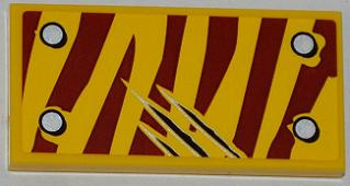 Tile 2 x 4 with 4 Rivets and 3 Claw Scratch Marks on Dark Red Tiger Stripes Pattern Model Top Right Side (Sticker) - Set 5886