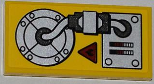 Tile 2 x 4 with Fire Danger Sign and Mechanical Pattern (Sticker) - Set 5886
