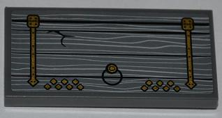 Tile 2 x 4 with Wooden Door with Gold Hinges and Round Handle Pattern Model Left Side (Sticker) - Set 9446