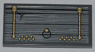 Tile 2 x 4 with Wooden Door with Gold Hinges and Round Handle Pattern Model Right Side (Sticker) - Set 9446