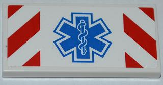 Tile 2 x 4 with Red and White Danger Stripes and EMT Star of Life Pattern (Sticker) - Set 4429