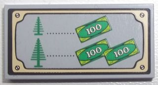 Tile 2 x 4 with Trees and Money Pattern (Sticker) - Set 10216