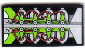 Tile 2 x 4 with Silver, Red and Lime Engine Block Pattern  (Sticker) - Set 8899