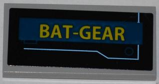 Tile 2 x 4 with Blue Line and Yellow 'BAT-GEAR' on Dark Blue Background Pattern (Sticker) - Set 6860