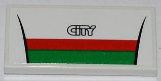 Tile 2 x 4 with Red and Green Stripes and 'CITY' Pattern (Sticker) - Set 60016