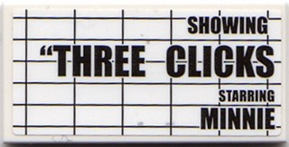 Tile 2 x 4 with 'SHOWING "THREE CLICKS STARRING MINNIE' on Black Grid Pattern (Sticker) - Set 10232